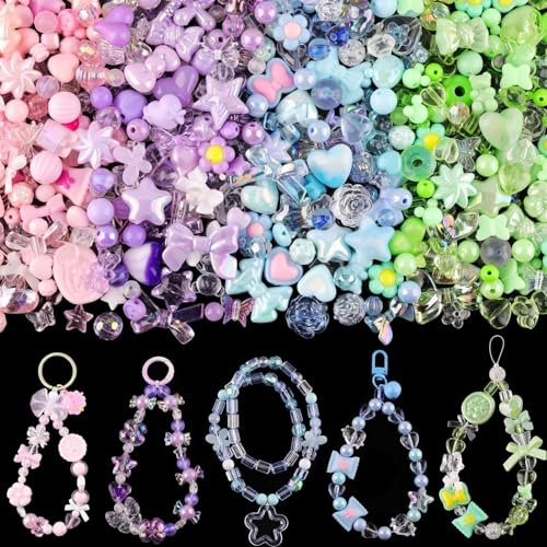 8 Pack Anhängerset mit Blumen Schmetterlingen und Herzen Bunte Acrylperlen | Verschiedene Charms for Bracelets Acrylperlen Schön für Armband Halskettenästhetik DIY-Schmuck