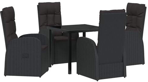 vidaXL Garten Essgruppe mit Kissen 5 pcs Schwarz Poly-Rattan, Gartenlounge, modernes Outdoor-Set, strapazierfähiger Terrassenkomfort, Essmöbel fürs Entspannen