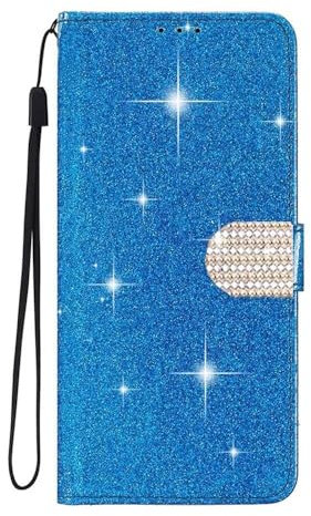 SEHEYA for iPhone 6/7 / 8 / SE 2020 / SE 2022 Glitter Wallet Case Premium PU Leather TPU Shiny Sparkly Flip Cover with Card Holder Rhinestone Design Magnetic Closure Bling Buckle Purse, Blue