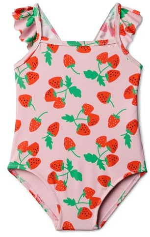 Amazon Essentials Maillot de bain à volants une pièce Bébé Fille, Fraises Rouges Tomates Roses, 12 mois