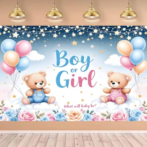 Rosa und Blau Geschlecht Enthüllen Hintergrund Dekorationen Boy Or Girl Kulisse Banner Schwangerschaft Ansage Party Zubehör Fotografie Hintergrund für Geschlecht Enthüllen Baby Party 180 x 110cm (E)