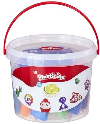 Plasticine Großer Eimer-Set – 18 Knetstangen mit Werkzeug & Anleitung im stabilen Trageeimer – Wiederverwendbares, sauberes Bastelset für kreativen Spielspaß ab 5 Jahren