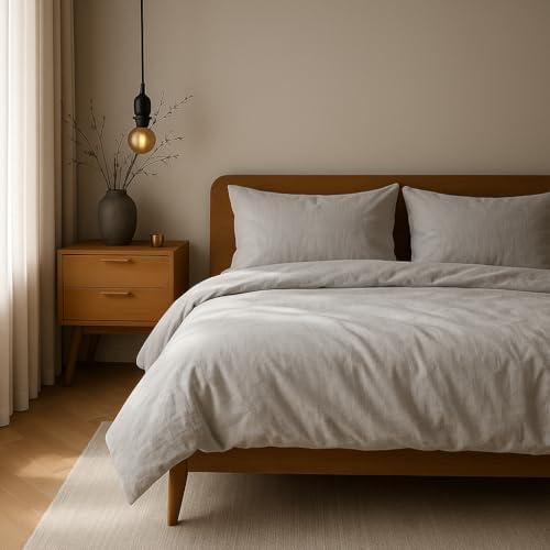 VEL VET HOME Bettwäsche 140x200 Baumwolle Bettbezug 140x200 cm mit Kissenbezug 80x80 cm Hohe Qualität Bettwäsche-Set mit Reißverschluss 100% Baumwolle Made in EU Grau Perle