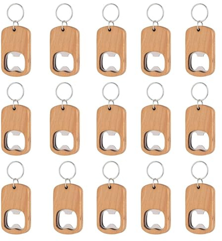 Qusedwey Lot de 15 Décapsuleurs en Bois Vierges pour Porte-Clés en Bois pour Gravure au, Décapsuleurs en Bois, Porte-Clés en Vrac, Clé Gravée