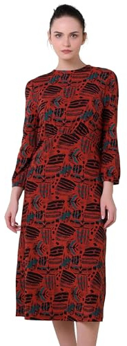 Enorsia Womens Abstract Print Wide Neck Midi Dress Long Sleeve Bodycon Casual Elegant Ladies Midi Dresses Autumn Winter Clothing Soft Stretch Cotton Blend Stylish Party Wear Outfit