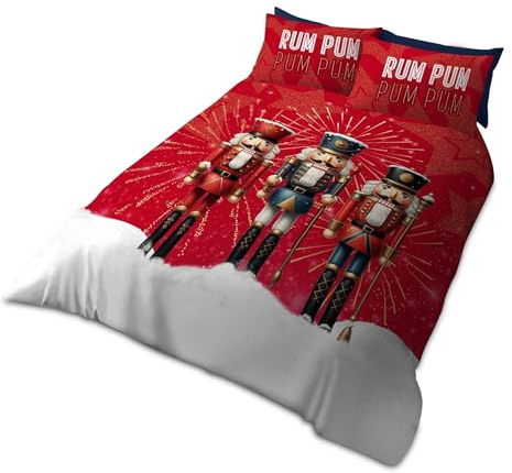 VELVETIO Christmas Duvet Cover Set with Pillowcase, Festive Celebration Xmas Nutcracker Pum Pum Bedding Bedset Single, Breathable Microfiber Comforter Quilt, Multi