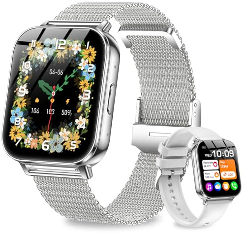 Fitoncloud Smartwatch Damen Herren, 1000mAh Akku, 1.83 Smart Watches mit Telefonfunktion/KI Assistent, Pulsuhr SpO2 Schlafmonitor, 100+ Sportmodi, IP68 Wasserdicht Fitnessuhr für iOS Android, Silber