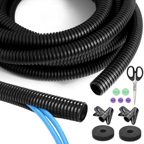 4M Gaine Cable Electrique, Gaine Electrique 10mm, avec Guide-câble, Gaine Annelée Fendue, Tube Protection Câbles Électriques Tuyau pour Voiture,Automobile,Cache Extérieur
