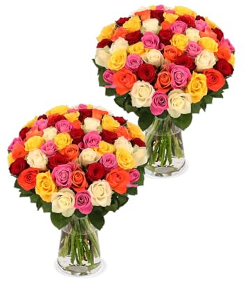 Blume Ideal Rosensträuße | 2x50 Bunte Rosen (insg. 100 Stiele) | Ø 40–50 cm | Premium Rosen für Hochzeit & Deko | 7 Tage Frischegarantie | In verschiedenen Farben und Mengen