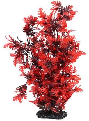 CORHAD Planta Artificial Acuario Roja Realista con Base Decoración Peceras Agua Dulce Salada Accesorio Ornamental Fish Tank
