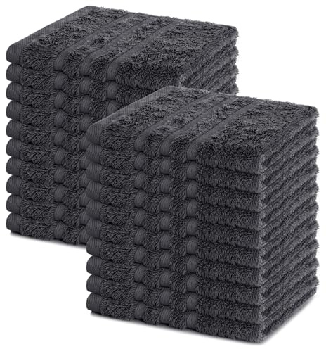 Lavea® Seiftuch 20er Set 30x30 cm, Anthrazit | 100% Baumwolle, hochwertige Seiftücher und Gästehandtücher, saugstark, waschbar und strapazierfähig – Frottierserie Elena