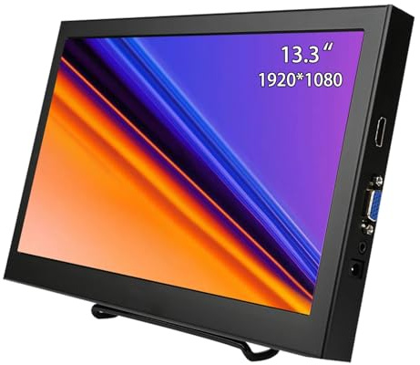 KRTXTISO 13,3 Zoll Tragbarer Monitor, Mini HDMI Monitor 1366x768 Kleiner Externer Monitor Eingebaute Lautsprecher für Himbeere pi PS4 Laptop PC Computer