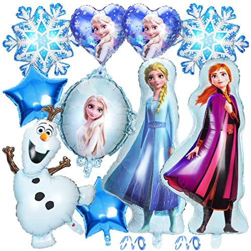 10PCS Luftballon Blau Geburtstag Kit, Schneeflocken, Blau Herz Ballons, Folienballons Geburtstagsdeko für Partei Hintergrunden