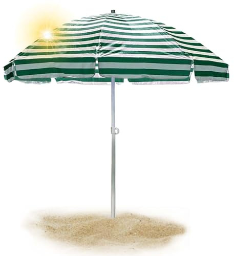 Parasol De Jardin Exterieur Plage Balcon Avec 8 Baleines Pour Patio Terrasse Marché Inclinable En Polyester Fer PlageTerrasse Piscine , Et Sans Pied(Vert,1.75m-5.7ft/Without Base)