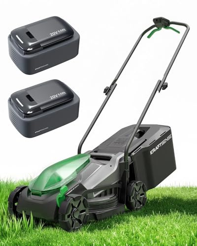 Akku-Rasenmäher für kleine Gärten, 33 cm Arbeitsbreite, bürstenloser Antrieb, 2-in-1 Mulchen & Fangen, mit 2×5,0 Ah Akkus für bis zu 400 m² pro Ladung, inkl. Typ-C-Ladekabel