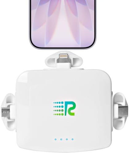 Mini Powerbank, 3200mAh Tragbares Ladegerät mit integrierten Lightning/Micro-USB/USB-C Anschlüssen, All-in-One Powerbank kompatibel mit iPhone 17/16/15/14/13/12/11/XS/XR/8/7/6 usw