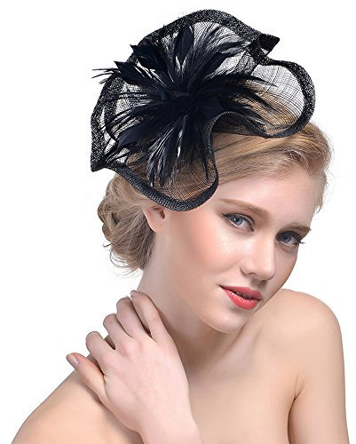 Lazzboy Party Hut Headwear Frauen Blume Mesh Bänder Federn Stirnband Cocktail Tea (M,Schwarz)