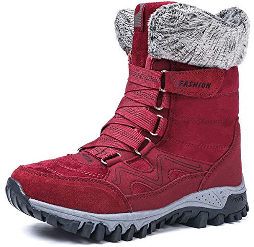 AARDIMI Warm Gefüttert Winterschuhe Damen Schneestiefel Wasserdicht Outdoor Trekking Wanderschuhe Gr. 35-42 (Rot, 39 EU)