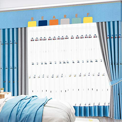 Lactraum Gardine Kinderzimmer Mädchen Junge Bestickt Zug Auto Voile mit Ösen 145 x 245 cm