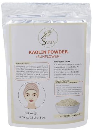 SVATV Face Mask Herbal skin face Powder Makeup, Bath Bomb Clay, DIY Spa Mud Mask For Facial Face & Hair, Hair, Body,Scrub & Soap, Making For Men & Women 227g (Kaolin - Sunflower)