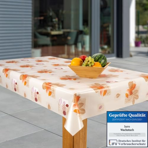 laro Wachstuch-Tischdecke Abwaschbar Garten-Tischdecke Wachstischdecke PVC Plastik-Tischdecken Eckig Meterware Wasserabweisend Abwischbar, Muster:Herbstblätter braun - orange, Größe:118x160