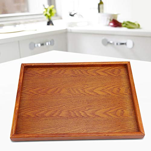 Tyenaza Plateau de Service Rond en Bois, Assiettes à Steak en Bois, Petit Plateau en Bois Rectangulaire Naturel Solide, Assiette à Salade, Fruits, Pain (36 * 27cm)
