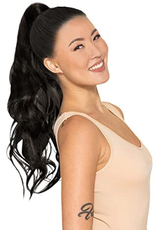 WENNALIFE Ponytail Extension, 35cm 75g Natürliches Schwarz Pferdeschwanz Haarteil Ponytail Extension Echthaar Clip in Wickeln Sie um Remy Ponytail Echthaar