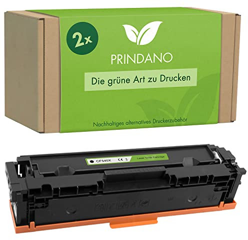 Prindano 2 Tonerkartuschen kompatibel mit HP 203X 203A CF540X CF540A Black Toner für M281fdw Color Laserjet Pro MFP M254dw M281fdn M281cdw M280nw M254nw M254dn M281 M254 (Schwarz, 2er-Pack)