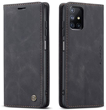 Ququcheng123 Lederhülle kompatibel mit Samsung Galaxy M51 Hülle,Flip Case Schutzhülle Klapphülle Handyhülle mit Standfunktion-Schwarz