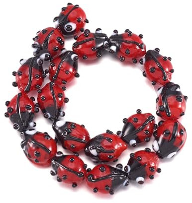 Craftdady 20 Stück niedlicher Marienkäfer handgefertigte Lampwork Glasperlen schöne kleine Glasperlen zur Schmuckherstellung von Armbändern rot und schwarz