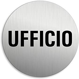 Cartello Targhetta Targa Ufficio Ø 75 mm alluminio spazzolato adesiva No.57313-K