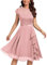 MIUSOL Women's Vintage Lace Contrast Chiffon Ruffles Classy Party Flared Swing Dress (Large, Pink)