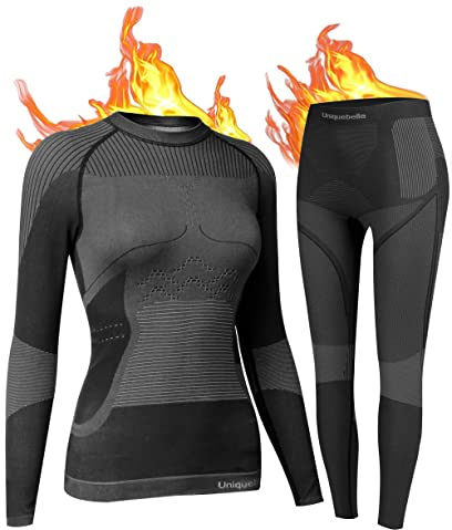 UNIQUEBELLA Thermo Unterwäsche Damen, Skiunterwäsche Atmungsaktiv Funktionsunterwäsche, Antibakteriell Schnelltrocknend Thermowäsche Set - Sport Warme Unterwäsche für Herbst Winter
