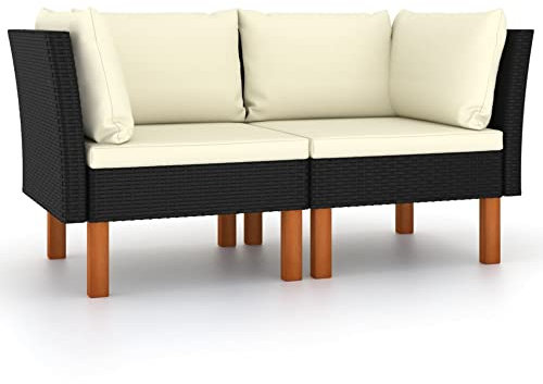 vidaXL Ecksofas aus Polyrattan und massivem Eukalyptusholz, 2 Stück