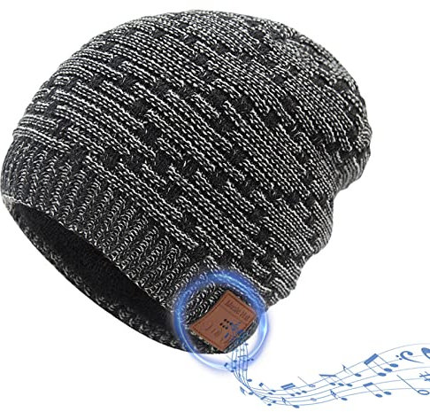iJiZuo Bluetooth Mütze Männer, Bluetooth-Mütze mit Bluetooth 5.0, Winter Musik Strickmütze, Unisex USB Wintermütze mit Kopfhörer für Laufen, Radfahren, Ski, Joggen