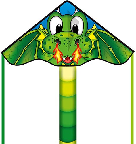 HQ Ecoline Simple Flyer Dragon 85cm Kinderdrachen Flugdrachen Einleiner Drachen zum steigen lassen, wenig Wind ab 5 Jahre, 42x85cm+1.5m Drachenschwanz inkl. 17kp Polyesterschnur 25m auf Griff, 2-5 Bft
