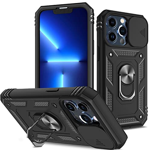 DAWEIXEAU Custodia iphone 13 Pro,Scorrevole Protezione Fotocamera Cover Antiurto Copertura Custodia per iphone 13 Pro 6.1 (Nero)