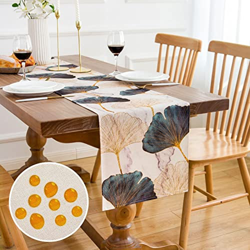 Tischläufer Modern Wohnzimmer Vintage Tischläufer Natur Outdoor Tischläufer Wetterfest Polyester Tischläufer Türkis Ginkgo Biloba Goldener Tischläufer Landhausstil Tischdecke für Esszimmer 40x140cm
