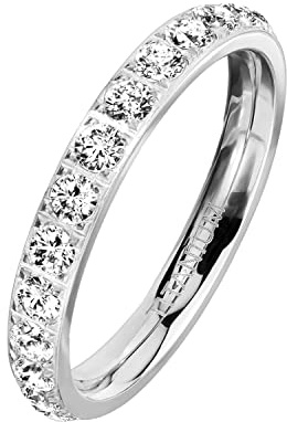 Mianova Damen Ring Titan mit vielen Glitzer Kristallen Steinen Damenring Memory Band Bandring Ewigkeitsring Trauring Verlobungsring Fingerring Silber Größe 53 (16.9)