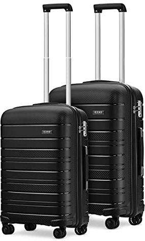 Kono 2-teiliges 55cm Handgepäck Koffer Hartschalen-Koffer-Set Leichter Reisetrolley Polypropylen-Reisewagen mit TSA-Schloss und Spinner-Rädern (Schwarz)