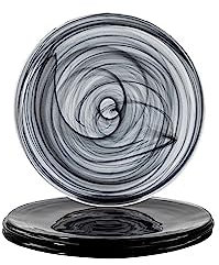 Vikko Lunch-Teller 4er Set Schwarzer Alabaster Teller 21,6 cm Teller mit marmoriertem Wirbel-Design Elegante Glas Entrée Teller Spülmaschinenfest