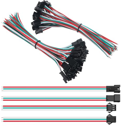 Lyeteung 20 Paires JST SM 3 Pin Connecteur, JST SM 3 Broches Connecteur Mâle et Femelle avec Câble Fil Électrique 150mm 22AWG