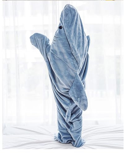 Shark Blanket Adult Wearable Flannel Shark Tail Hoodie Onesie Super Soft and Cozy Flannel Shark Sleeping Bag for Cosplay Shark Costume Shark Lovers
