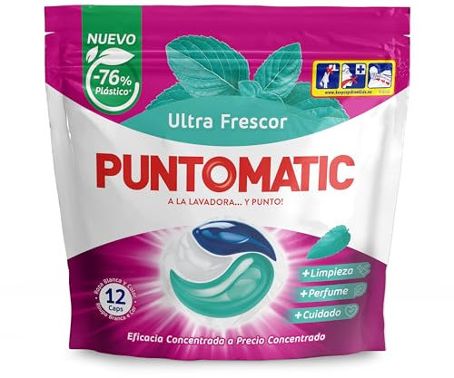 PUNTOMATIC | Cápsulas Tricámara Frescor | Detergente Lavadora para Ropa Blanca y de Color | Quitamanchas | 12 lavados