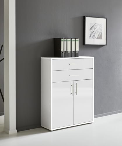 Aktenschrank TABOR mit Schubkästen Büroschrank in diversen Farbvarianten (weiß/weiß Hochglanz)