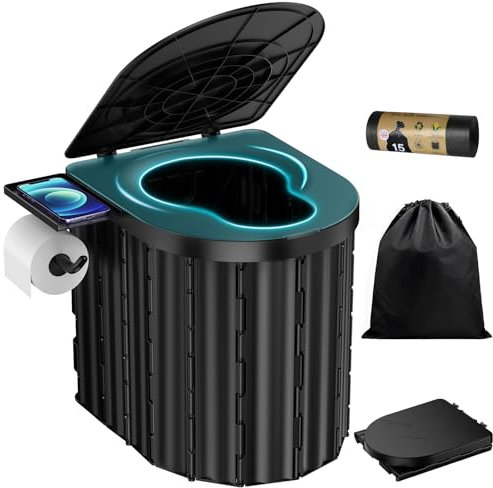 Eioehtl Inodoro portátil de viaje para camping, altura ajustable, asiento plegable para adultos y niños, coche y hogar