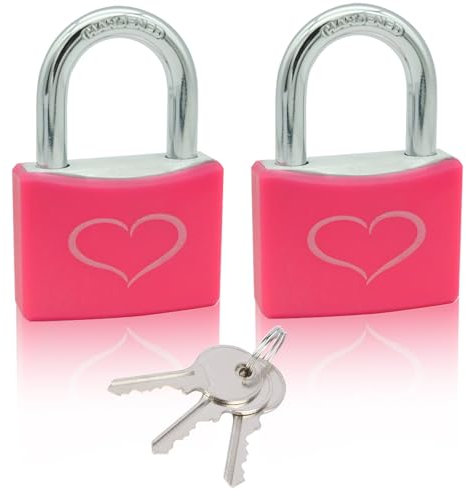 Fuaxat Lot de 2 verrous de casier en aluminium avec 3 clés, cadenas rose avec corps de serrure de 40 mm de large, cadenas à clés identiques pour abris de jardin, unité de rangement, casier de gym,