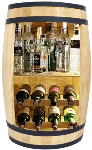 weeco Barrel Bar Wine Rack Wooden Table 80 x 50 cm LED Wine Barrel Bar Table Home Bar Shelf Alcohol Shrank Bottle Shelf Shelves Wooden Barrel Counter Barrel Furniture Wine Rack Furniture Living Room