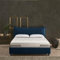 EVERGREENWEB - Letto Matrimoniale con Box Contenitore, Materasso Memory + Rete a Doghe in Legno 160x195 cm + Coppia Cuscini, Elegante Testiera color Blu, Tessuto Imbottito SFODERABILE e Lavabile