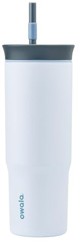 Owala Stainless Steel Triple Layer Insulated Travel Tumbler with Spill Resistant Lid and Straw, BPA Free, 24 oz, Grey/Blue (The Great Blue)